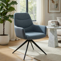 Husti Armchair Set of 2, Gray Fabric and Faux Leather, Black Iron Star Base - BM351835