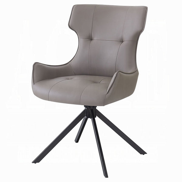 Mita Swivel Wingback Side Chair Set of 2, Tufted Faux Leather, Black Metal - BM351836