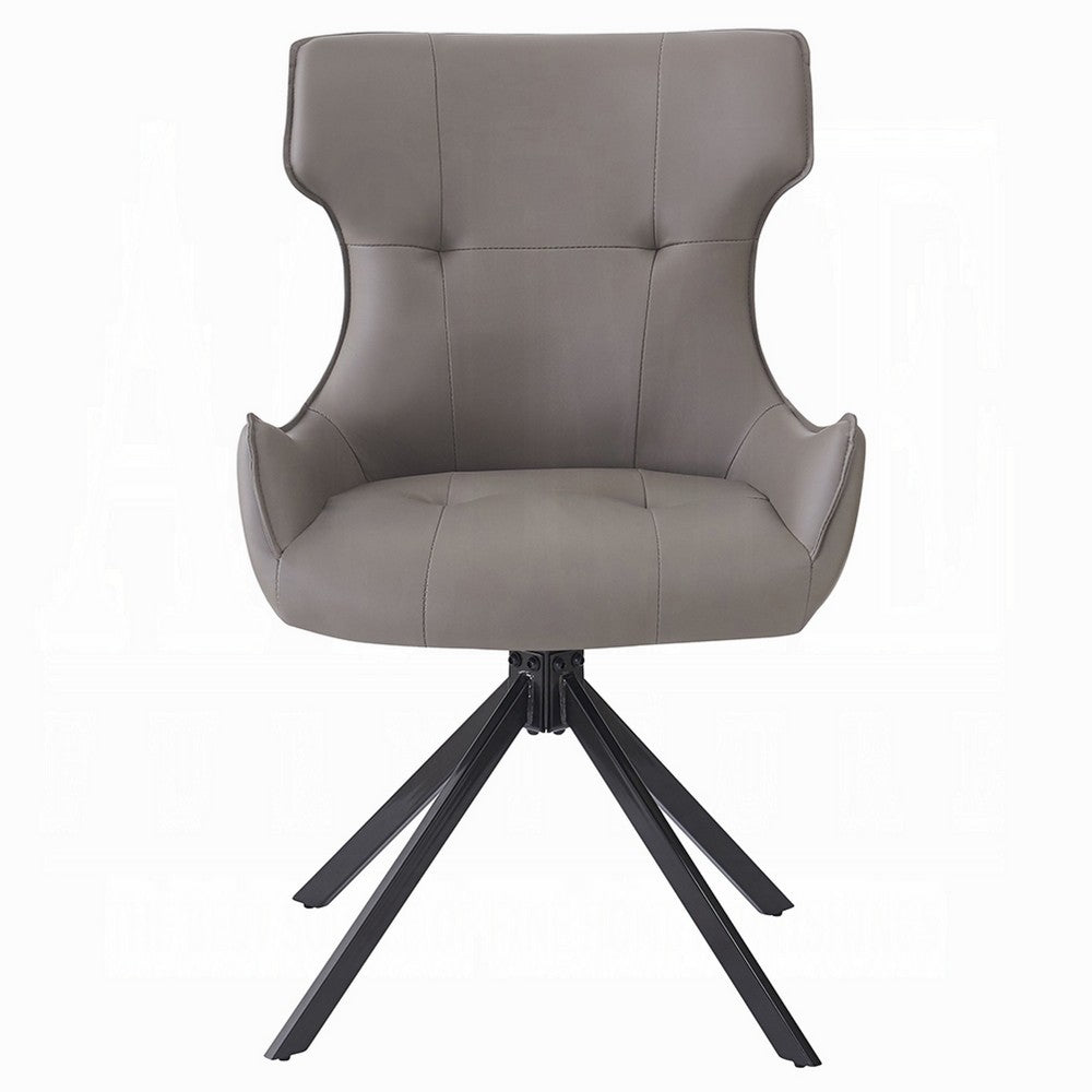 Mita Swivel Wingback Side Chair Set of 2, Tufted Faux Leather, Black Metal - BM351836