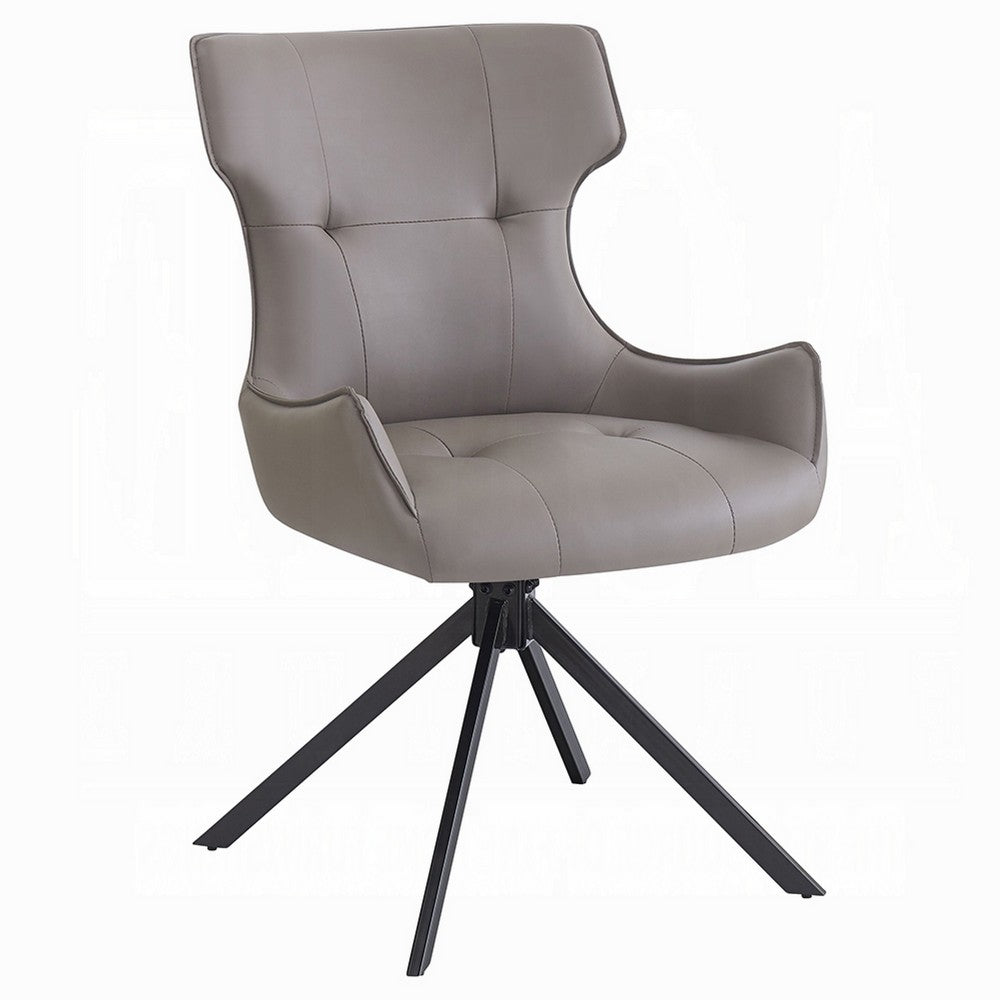 Mita Swivel Wingback Side Chair Set of 2, Tufted Faux Leather, Black Metal - BM351836