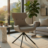 Mita Swivel Wingback Side Chair Set of 2, Tufted Faux Leather, Black Metal - BM351836