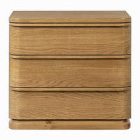Sery 3 Drawer Nightstand, Minimalist Lip Handles, Oak Brown Wood 26 Inch - BM351837