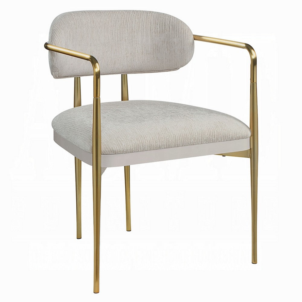 Ayan Accent Club Chair Set of 2, Curved Foam Fill Beige Chenille, Gold Metal - BM351840