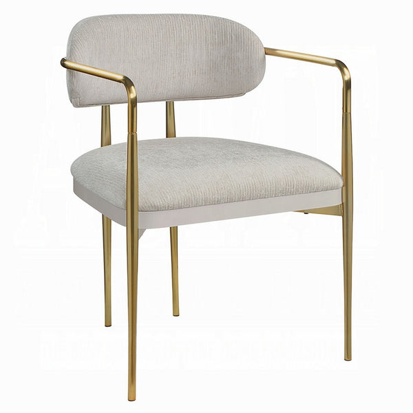 Ayan Accent Club Chair Set of 2, Curved Foam Fill Beige Chenille, Gold Metal - BM351840