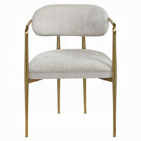 Ayan Accent Club Chair Set of 2, Curved Foam Fill Beige Chenille, Gold Metal - BM351840