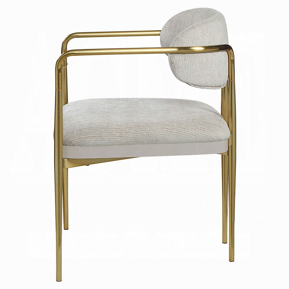 Ayan Accent Club Chair Set of 2, Curved Foam Fill Beige Chenille, Gold Metal - BM351840