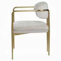 Ayan Accent Club Chair Set of 2, Curved Foam Fill Beige Chenille, Gold Metal - BM351840