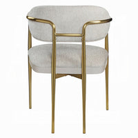Ayan Accent Club Chair Set of 2, Curved Foam Fill Beige Chenille, Gold Metal - BM351840