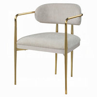 Ayan Accent Club Chair Set of 2, Curved Foam Fill Beige Chenille, Gold Metal - BM351840