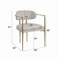 Ayan Accent Club Chair Set of 2, Curved Foam Fill Beige Chenille, Gold Metal - BM351840