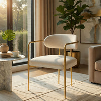 Ayan Accent Club Chair Set of 2, Curved Foam Fill Beige Chenille, Gold Metal - BM351840