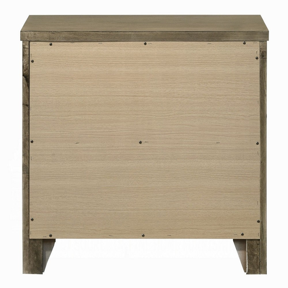 Cera Nightstand, 2 Drawers Bronze Handles, Antique White Oak Tone Wood - BM351841