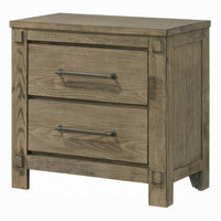 Cera Nightstand, 2 Drawers Bronze Handles, Antique White Oak Tone Wood - BM351841