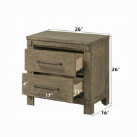 Cera Nightstand, 2 Drawers Bronze Handles, Antique White Oak Tone Wood - BM351841