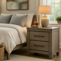 Cera Nightstand, 2 Drawers Bronze Handles, Antique White Oak Tone Wood - BM351841