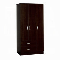 Leh 3 Door Wardrobe Closet with 2 Drawers, Espresso Brown Wood, 72 Inch - BM351843