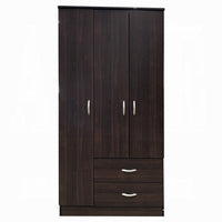 Leh 3 Door Wardrobe Closet with 2 Drawers, Espresso Brown Wood, 72 Inch - BM351843
