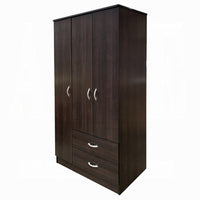 Leh 3 Door Wardrobe Closet with 2 Drawers, Espresso Brown Wood, 72 Inch - BM351843