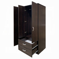 Leh 3 Door Wardrobe Closet with 2 Drawers, Espresso Brown Wood, 72 Inch - BM351843