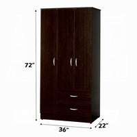 Leh 3 Door Wardrobe Closet with 2 Drawers, Espresso Brown Wood, 72 Inch - BM351843