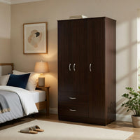 Leh 3 Door Wardrobe Closet with 2 Drawers, Espresso Brown Wood, 72 Inch - BM351843