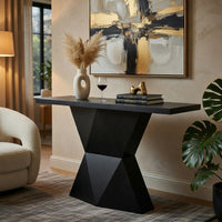 Kia Sofa Console Table, 47 Inch Top, Geometric Pedestal Base, Black - BM351845