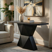 Kia Sofa Console Table, 47 Inch Top, Geometric Pedestal Base, Black - BM351845