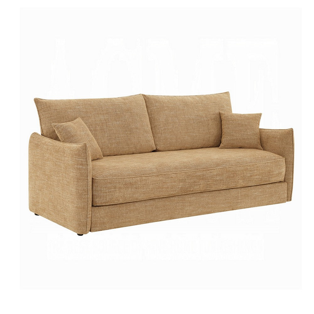 Mea Full Size Sleeper Sofa, 2 Throw Pillows, Plush Mocha Brown Chenille - BM351848