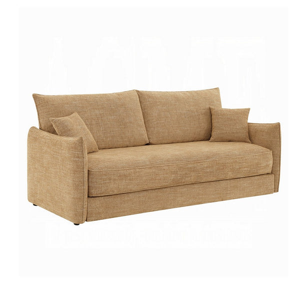 Mea Full Size Sleeper Sofa, 2 Throw Pillows, Plush Mocha Brown Chenille - BM351848