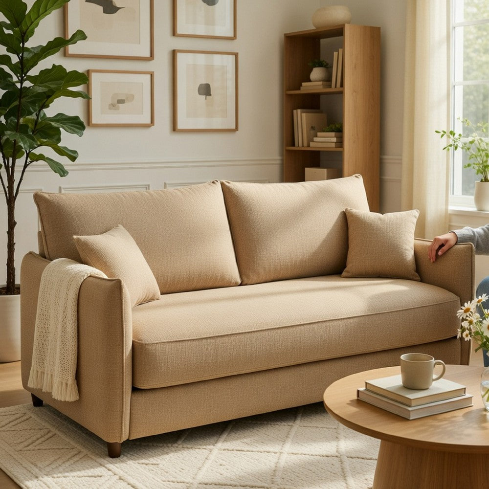 Mea Full Size Sleeper Sofa, 2 Throw Pillows, Plush Mocha Brown Chenille - BM351848