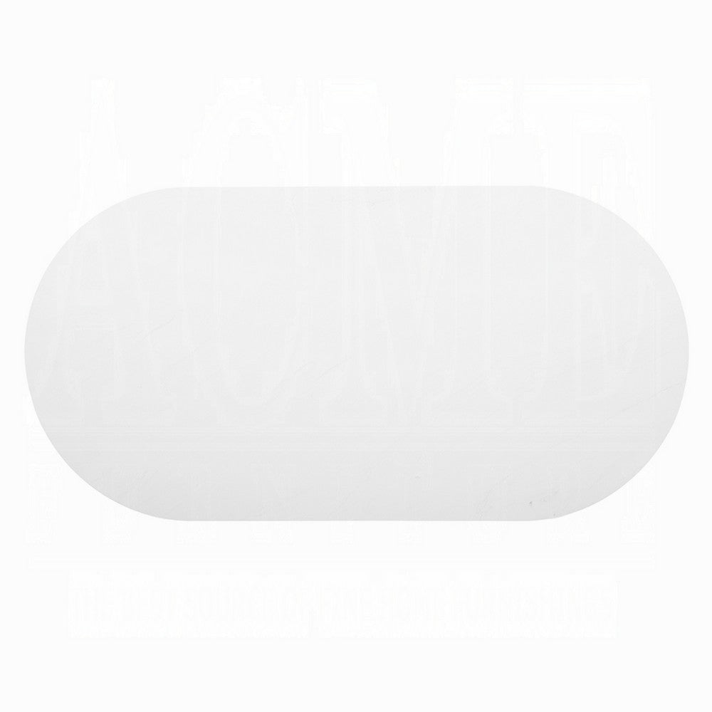 Jeh Coffee Table, 55 Inch White Oval Top, Dual Pedestal Base, Oak Brown - BM351853