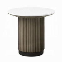 Jeh Side End Table, 22 Inch White Round Top, Fluted Base, Oak Brown - BM351854