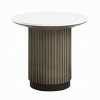Jeh Side End Table, 22 Inch White Round Top, Fluted Base, Oak Brown - BM351854