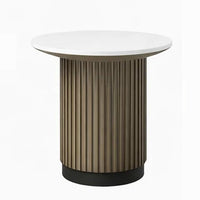 Jeh Side End Table, 22 Inch White Round Top, Fluted Base, Oak Brown - BM351854