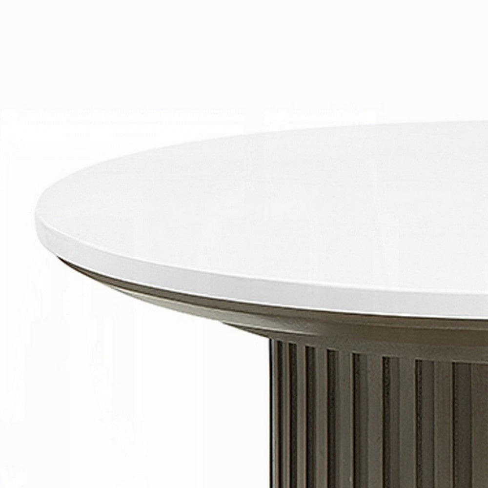 Jeh Side End Table, 22 Inch White Round Top, Fluted Base, Oak Brown - BM351854
