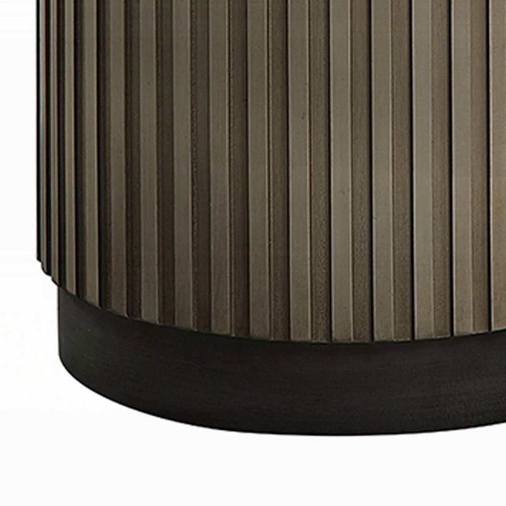 Jeh Side End Table, 22 Inch White Round Top, Fluted Base, Oak Brown - BM351854