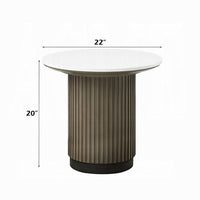 Jeh Side End Table, 22 Inch White Round Top, Fluted Base, Oak Brown - BM351854