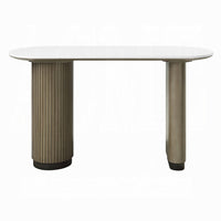 Jeh Sofa Console Table, 55 Inch White Oval Top, Pedestal Base, Oak Brown - BM351855
