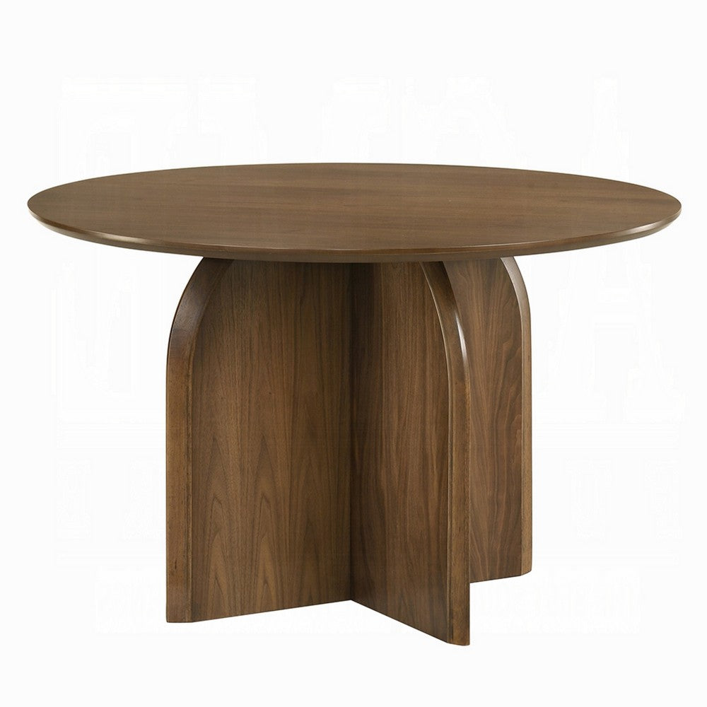 Dio Dining Table, 47 Inch Top, Cross Pedestal Base, Dark Walnut Brown - BM351857