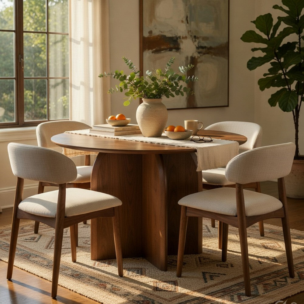 Dio Dining Table, 47 Inch Top, Cross Pedestal Base, Dark Walnut Brown - BM351857