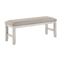 Vile Dining Bench, Light Gray Upholstery, Distressed White, 48 Inch - BM351862