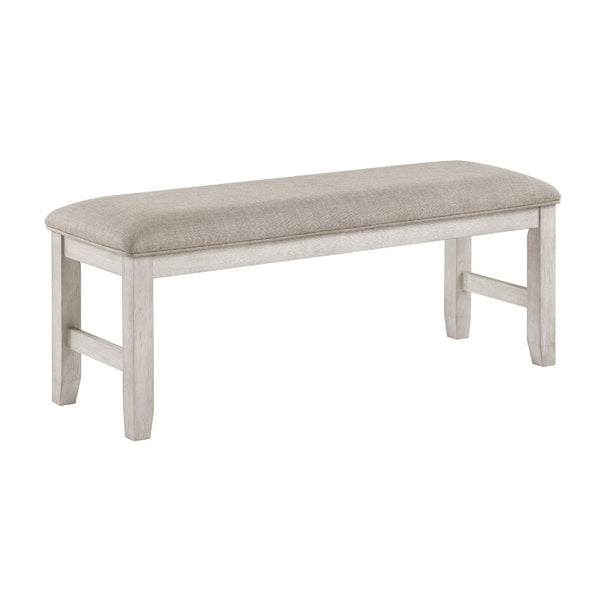 Vile Dining Bench, Light Gray Upholstery, Distressed White, 48 Inch - BM351862