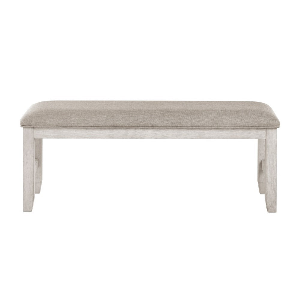 Vile Dining Bench, Light Gray Upholstery, Distressed White, 48 Inch - BM351862