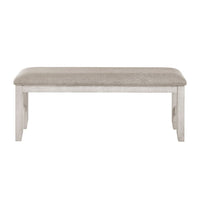 Vile Dining Bench, Light Gray Upholstery, Distressed White, 48 Inch - BM351862