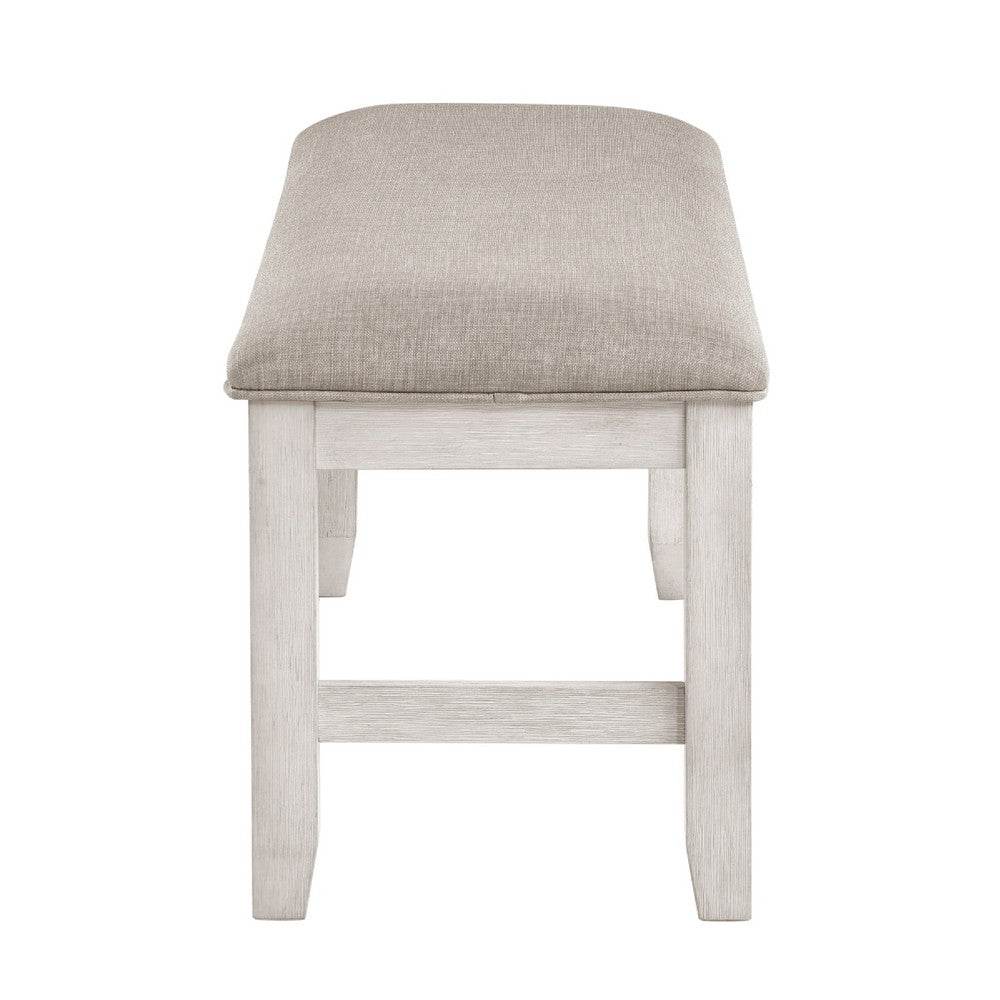 Vile Dining Bench, Light Gray Upholstery, Distressed White, 48 Inch - BM351862
