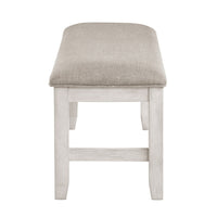 Vile Dining Bench, Light Gray Upholstery, Distressed White, 48 Inch - BM351862