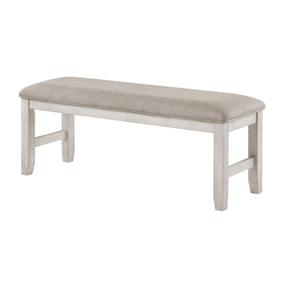 Vile Dining Bench, Light Gray Upholstery, Distressed White, 48 Inch - BM351862