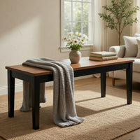 Teny Dining Bench, 48 Inch Wide Brown Seat, Black Wood Frame - BM351863