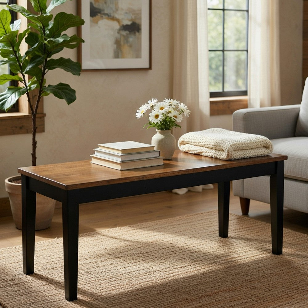 Teny Dining Bench, 48 Inch Wide Brown Seat, Black Wood Frame - BM351863