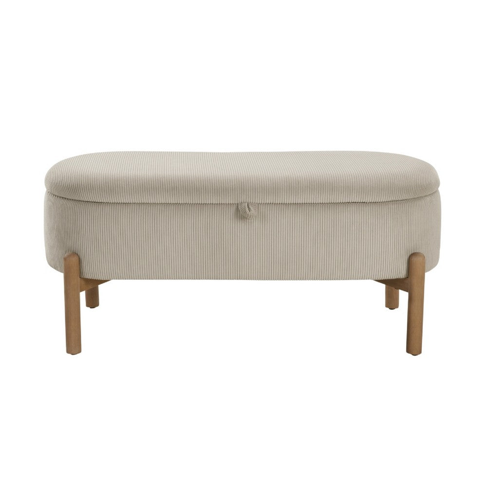 Mony Bench with Lift Top Storage, Taupe Corduroy, 43 Inch Brown Frame - BM351865